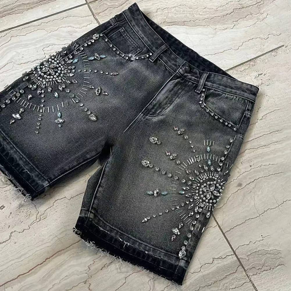 Gothic Strass Pailletten verziert Herren Freizeit Sommer High Waist Shorts - Bild 8 von 11