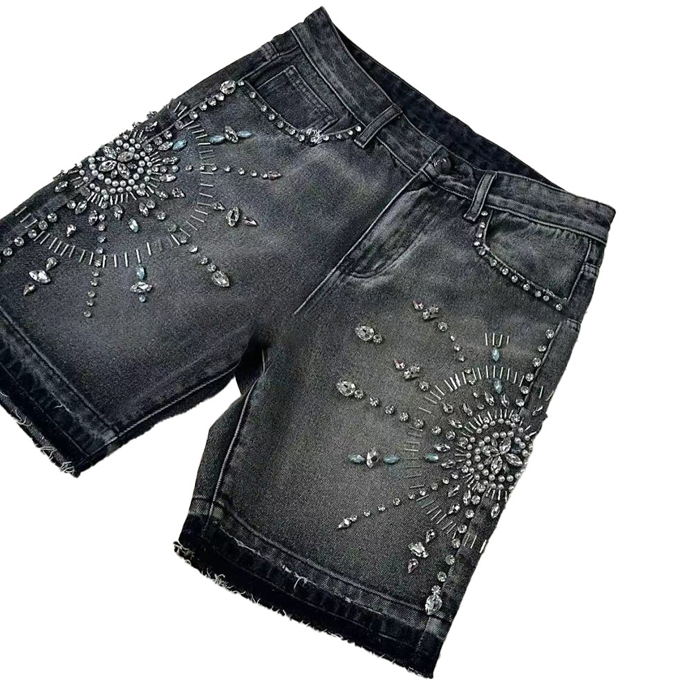 Gothic Strass Pailletten verziert Herren Freizeit Sommer High Waist Shorts - Bild 9 von 11