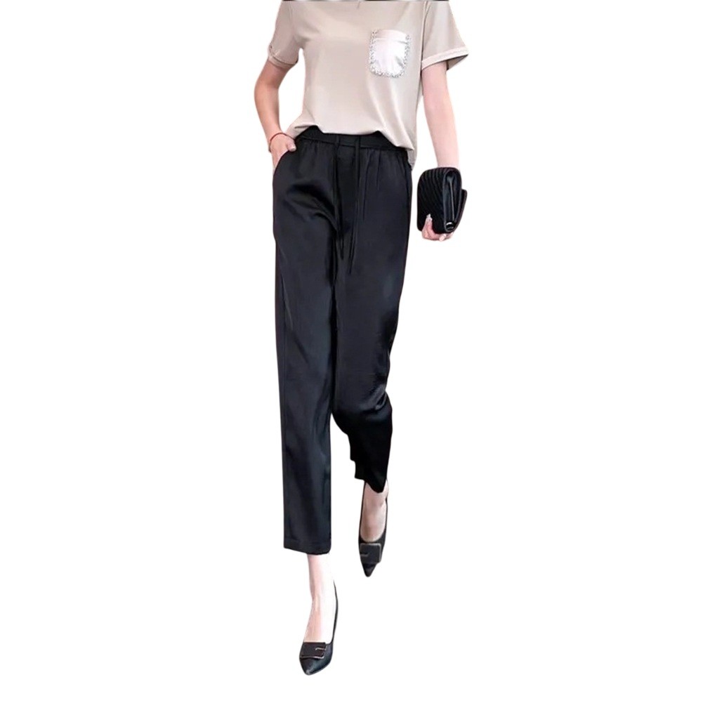 Pantalon femme en soie tendance glacée avec jambes larges parfait pour les activités printemps/été