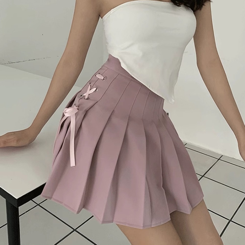 Stylish Spring Summer Mini Skirt for Women in Kawaii Pink with Pleated Design - Picture 20 of 48