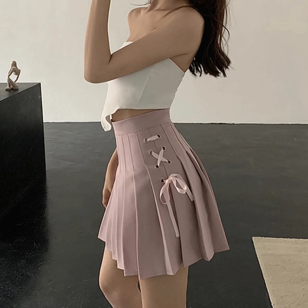 Stylish Spring Summer Mini Skirt for Women in Kawaii Pink with Pleated Design - Picture 19 of 48