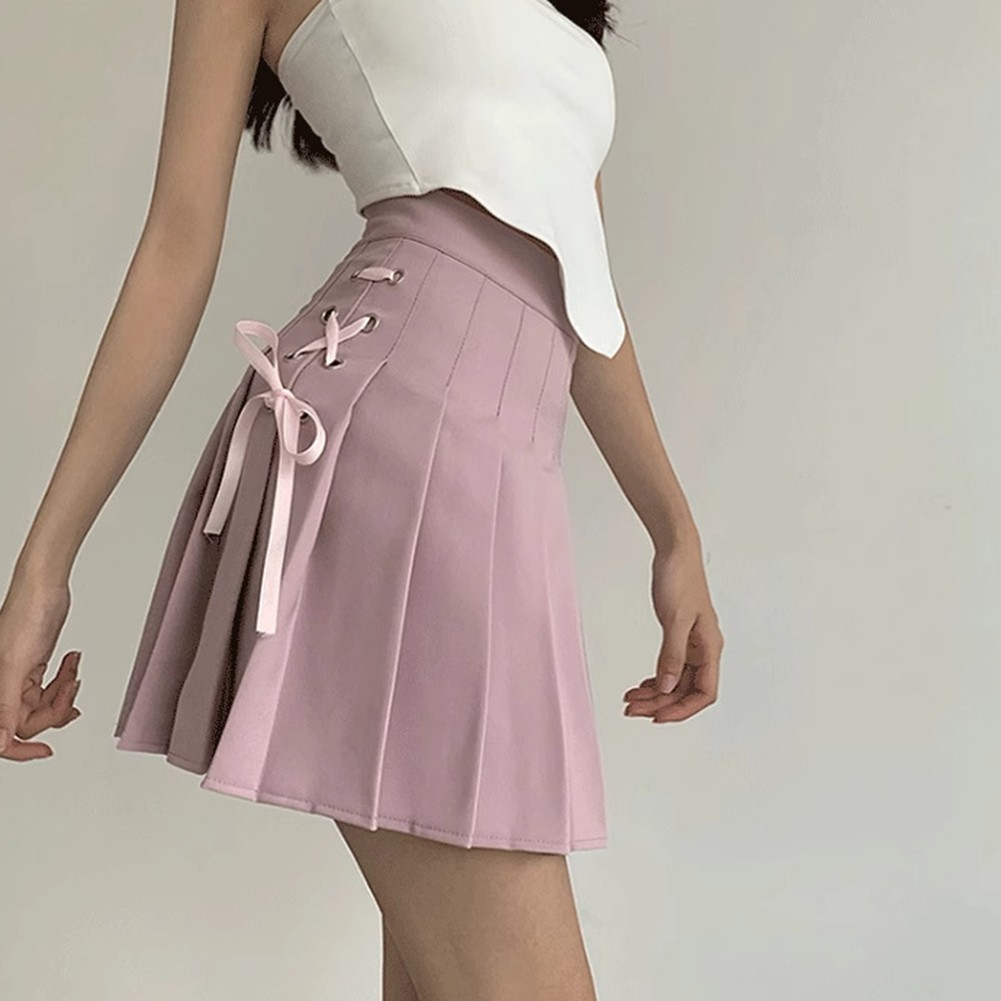 Stylish Spring Summer Mini Skirt for Women in Kawaii Pink with Pleated Design - Picture 13 of 48