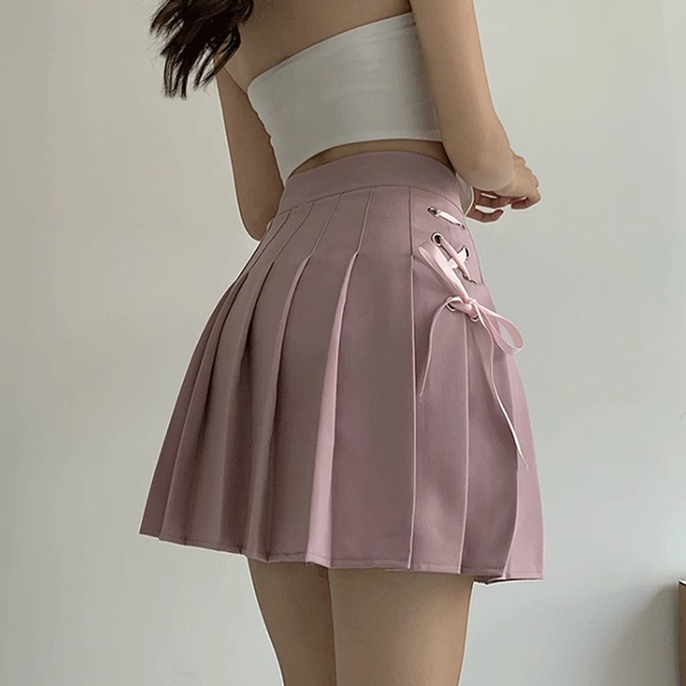 Stylish Spring Summer Mini Skirt for Women in Kawaii Pink with Pleated Design - Picture 18 of 48