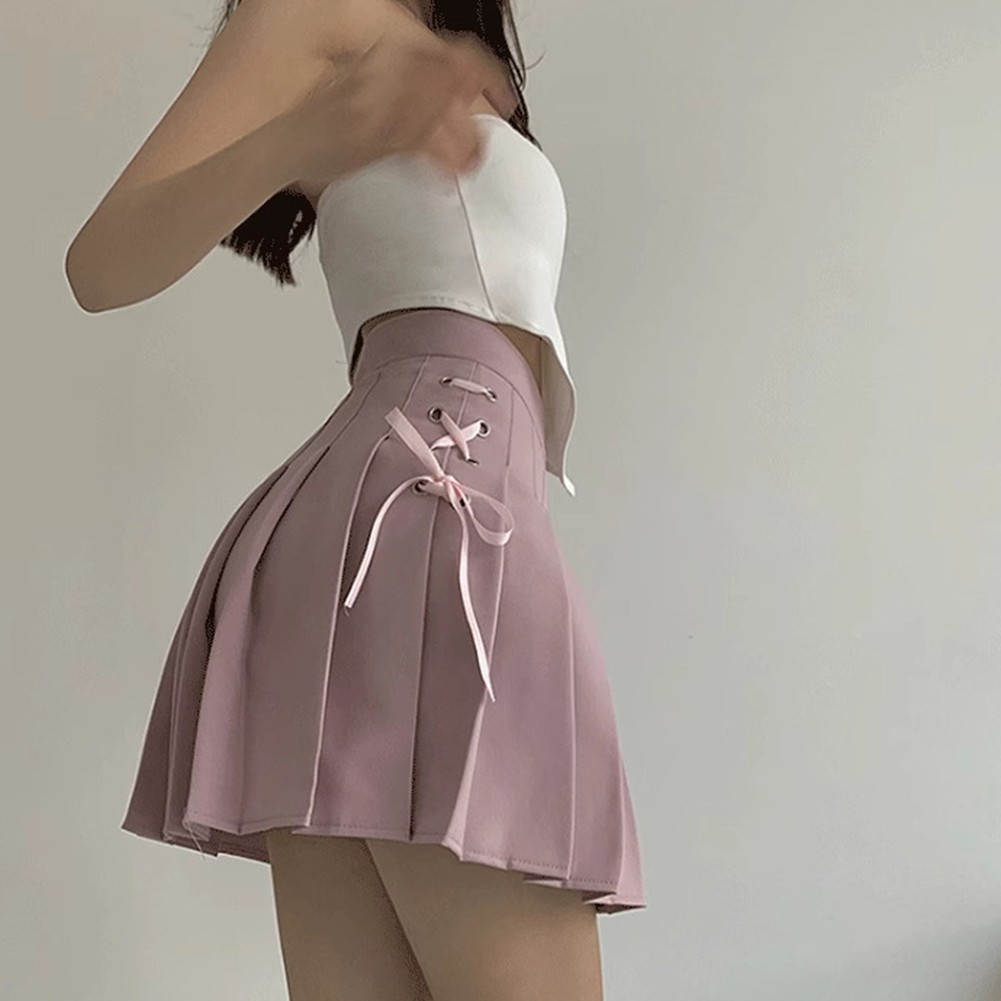 Stylish Spring Summer Mini Skirt for Women in Kawaii Pink with Pleated Design - Picture 21 of 48