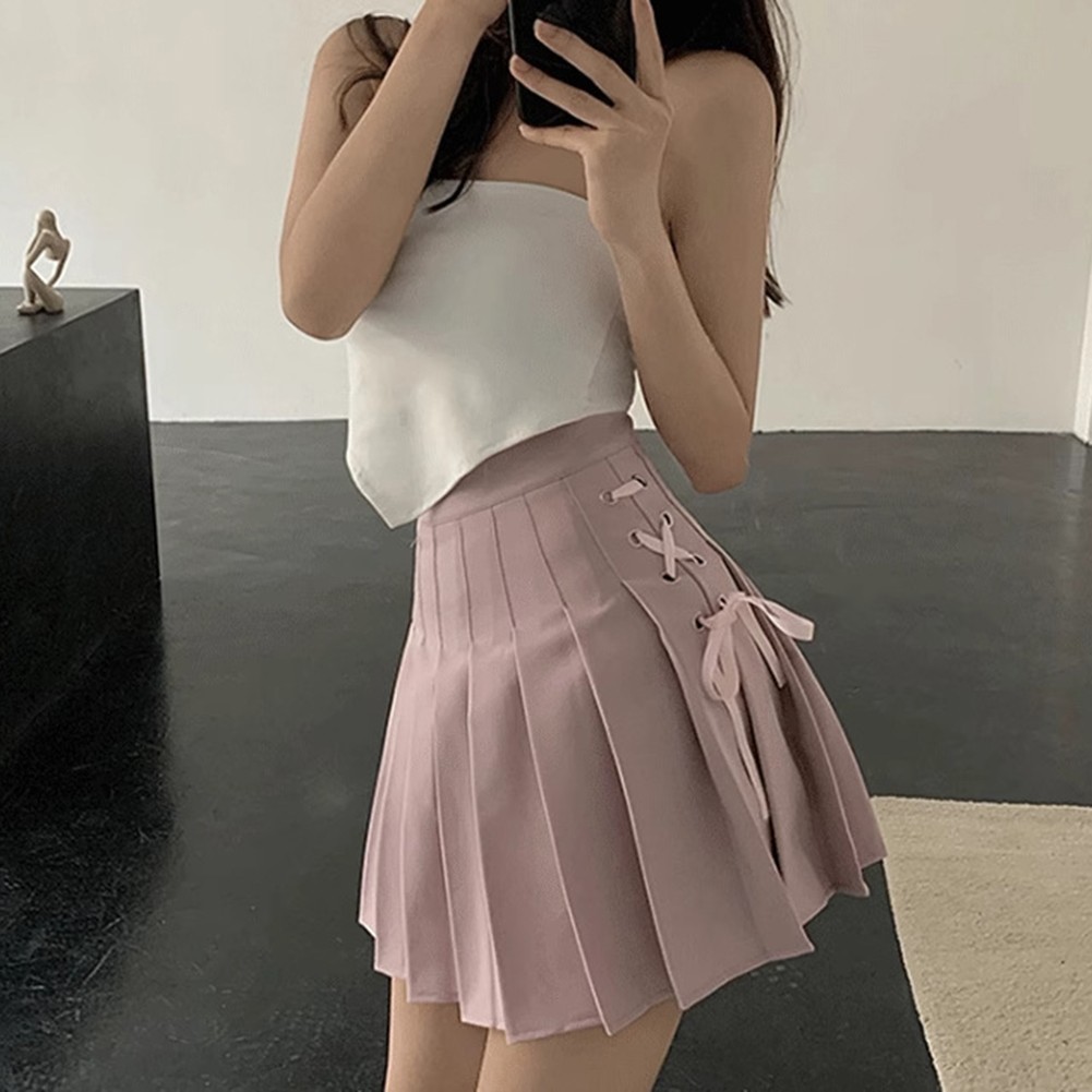Stylish Spring Summer Mini Skirt for Women in Kawaii Pink with Pleated Design - Picture 17 of 48