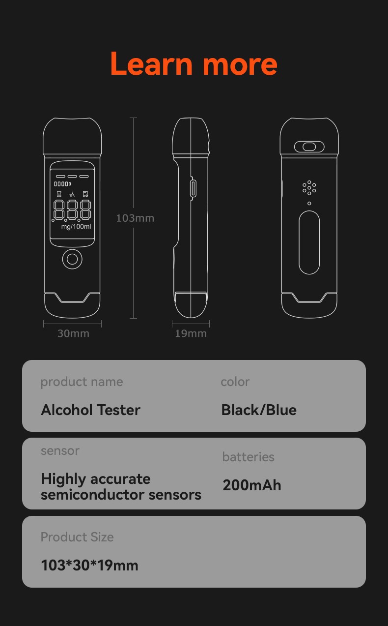 Probador de alcohol portátil fácil de usar con pantalla LED para controles de - Imagen 26 de 32