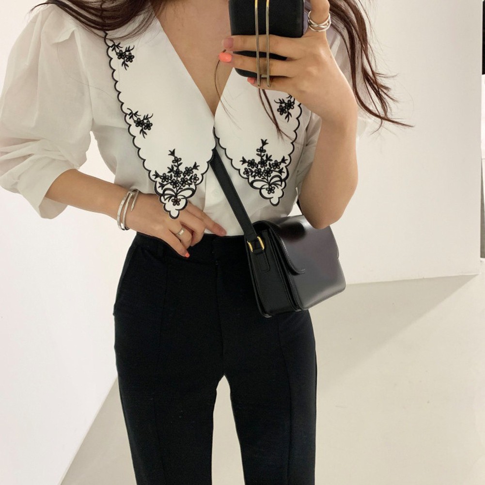 Half Sleeve Floral Women’s Blouse with Korea Lace for Daily Wear