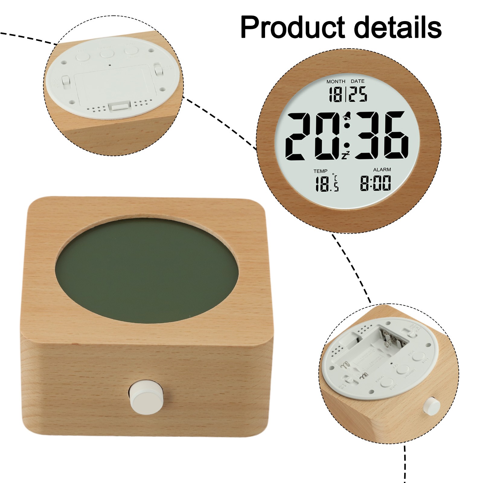Wecker LED Holz tragbar leise Raffinesse batteriebetrieben - Bild 22 von 31