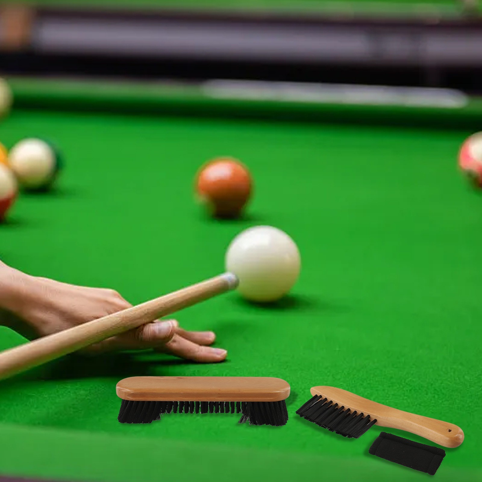 Professional Grade Pool Table Cleaner Set Including Wood Brushes and Cloths