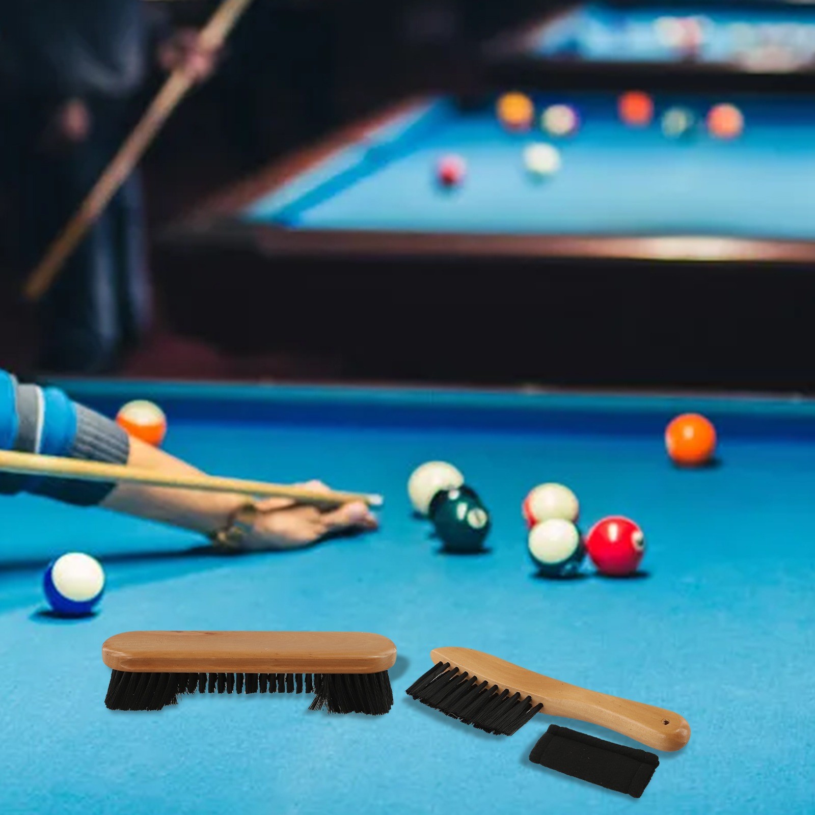 Professional Grade Pool Table Cleaner Set Including Wood Brushes and Cloths