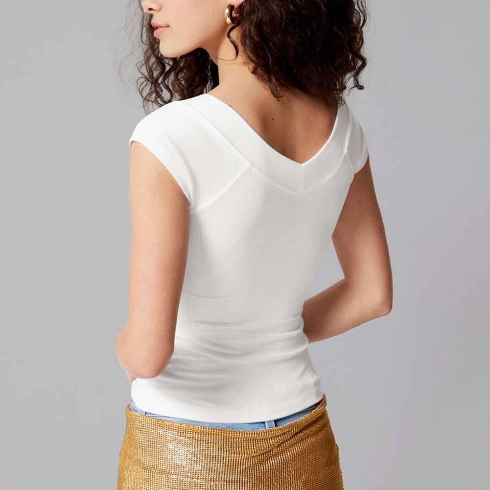 Y2K Solid Color Women's V Neck T Shirt tendance Casual Top for Spring and Summer