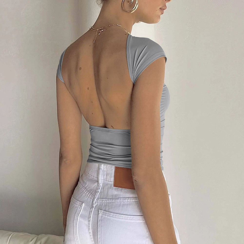 Ladies Lightweight Summer T-Shirt in Y2K Fashion Stylish Backless Design - Picture 18 of 39