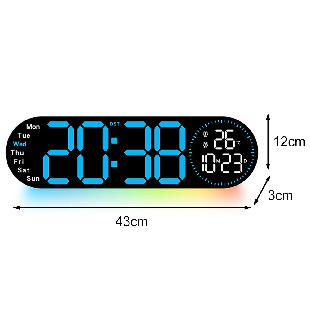Stylish LED Digital Wall Clock for Home Office with Ambient Lighting Feature