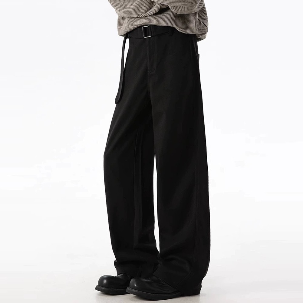 Wide Leg Straight Pants for Men Stylish Casual Trousers in Black Color