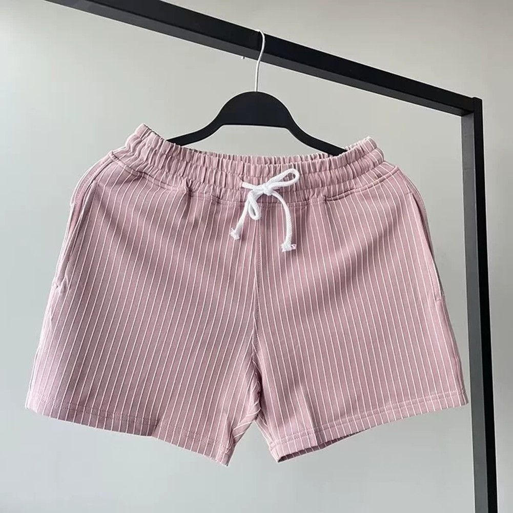 Relaxed Style Men's Mid Waist Shorts with Vertical Stripes for Leisure - Picture 13 of 17