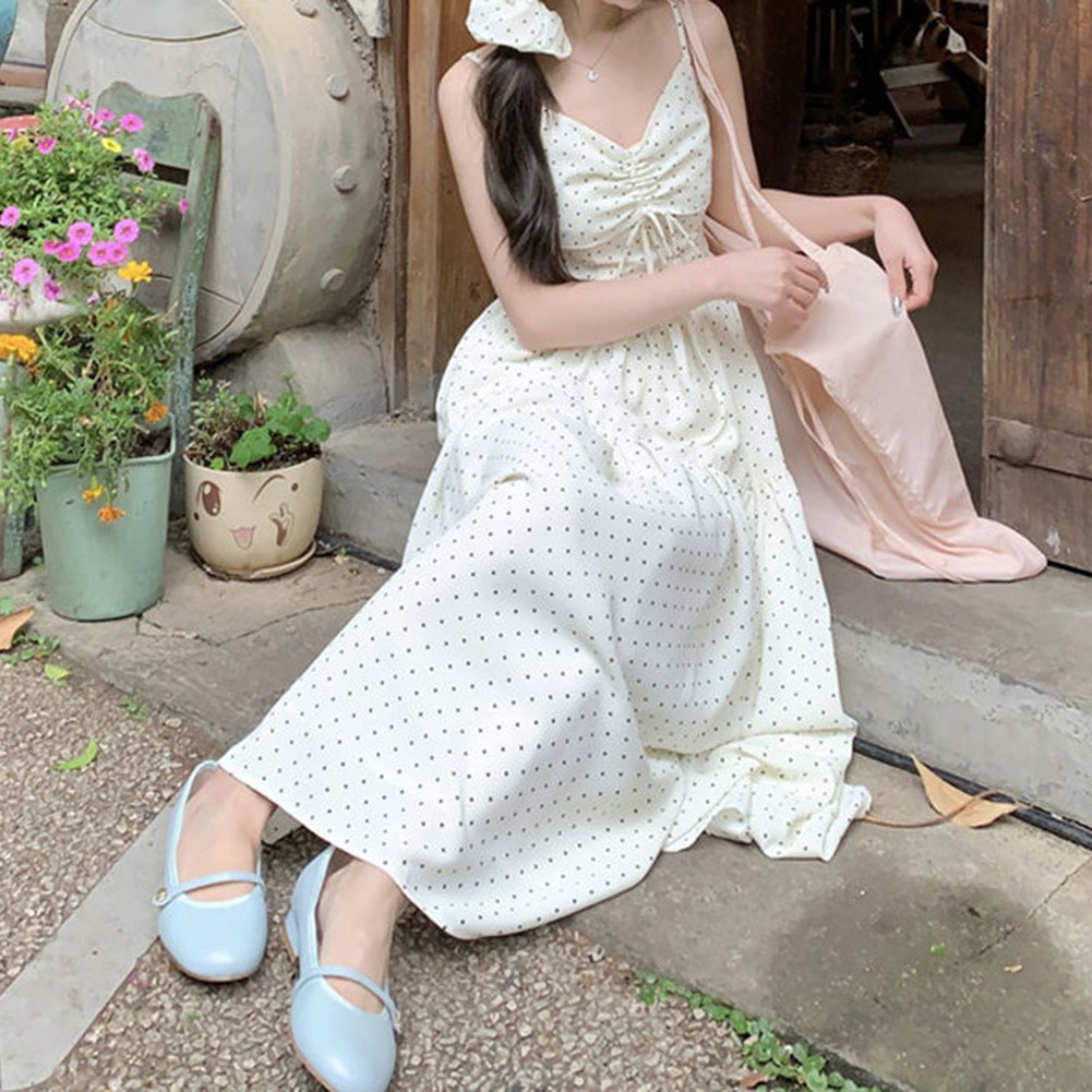 Robe à bretelles mignonne et décontractée pour femme à pois par achats temps chaud