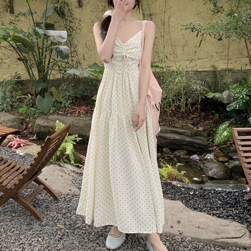 Robe à bretelles mignonne et soldes décontractée pour femme à pois par temps chaud
