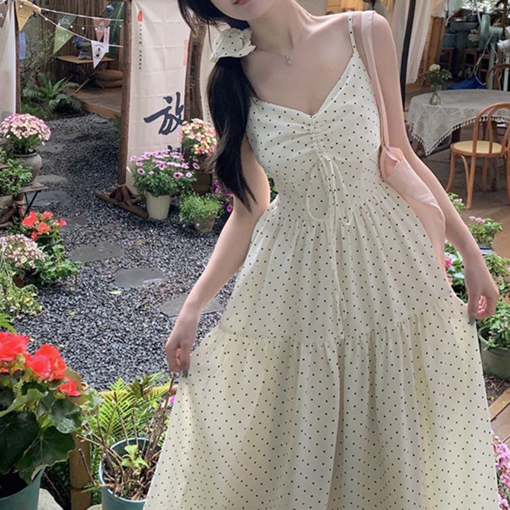 Robe à bretelles mignonne et décontractée pour femme boutiques à pois par temps chaud