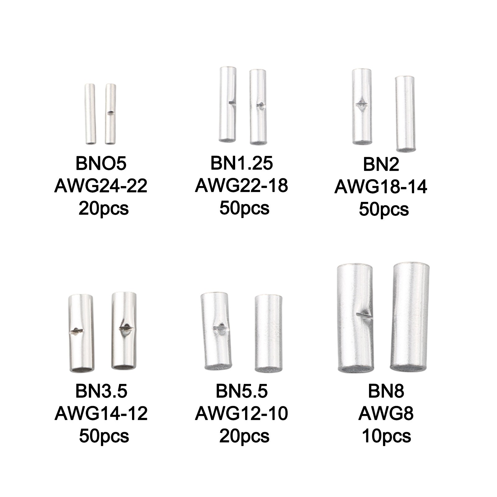 Sufficient Supply of Non Insulated Butt Connectors 200pcs Package Deal
