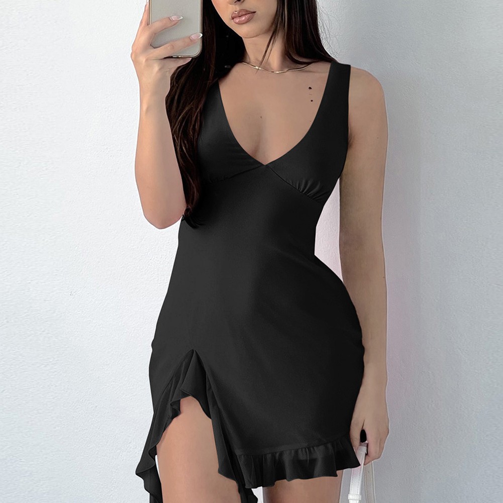 Lovely Solid Color Women's V Neck Dress Ideal for Warm Weather Activities - Picture 13 of 32