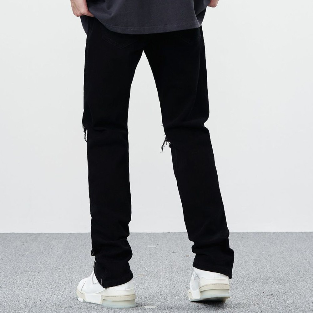Trendy Mens Ripped Jeans in Black with Side Zipper and Distressed Look - Picture 14 of 42