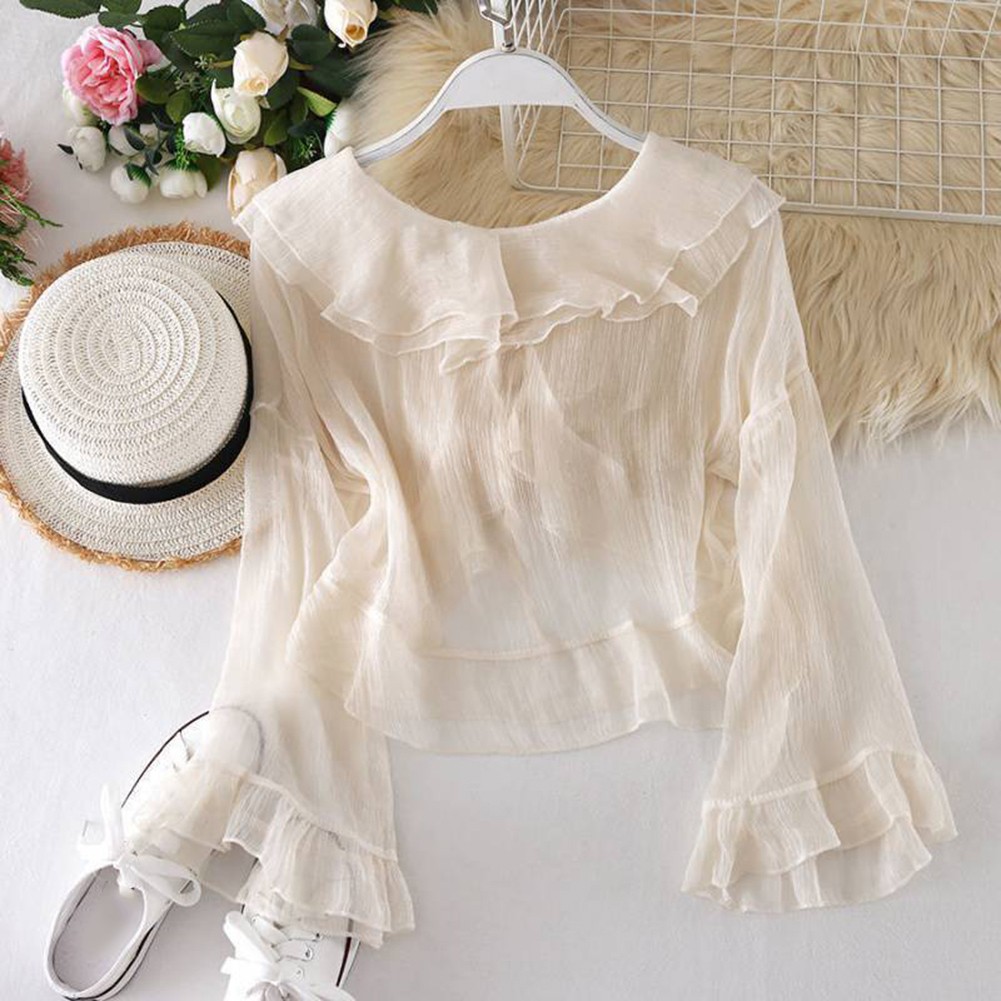 Fashionable Sun Protection Cardigan Top with Cropped Length and Ruffles - Picture 6 of 6