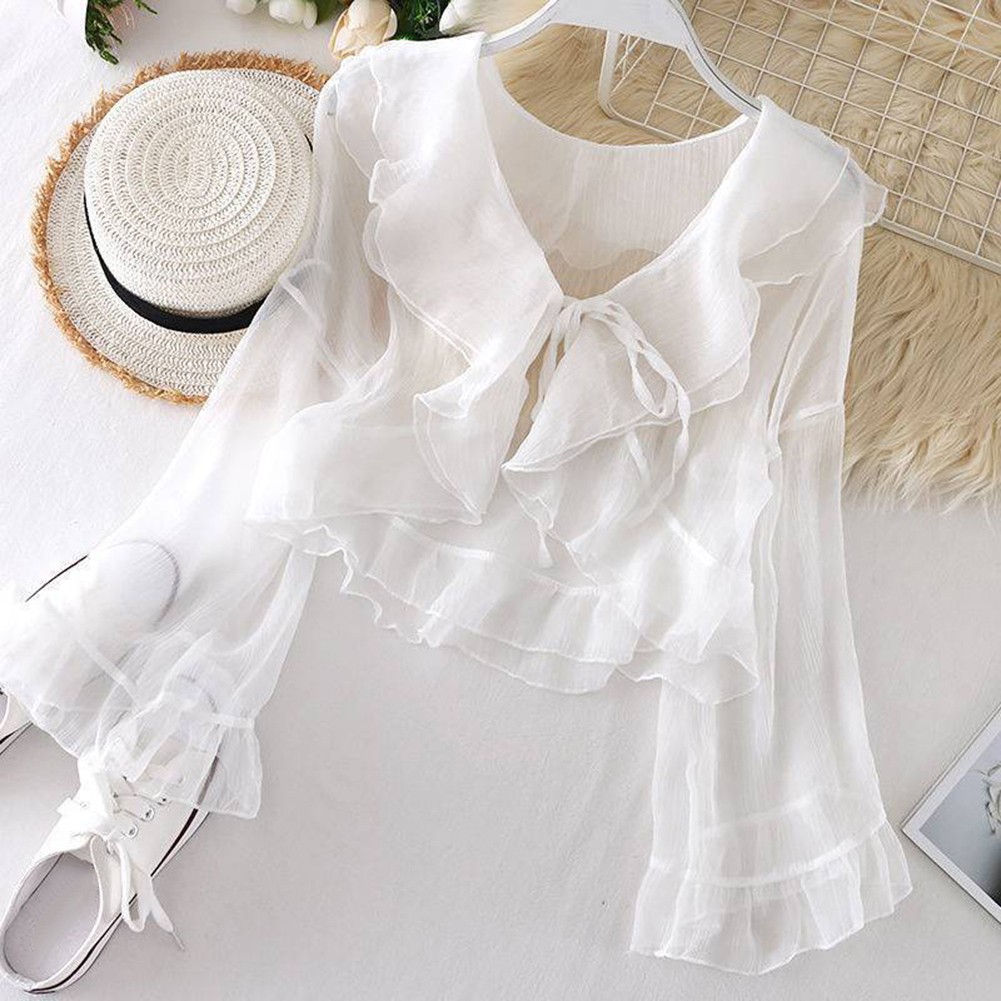 Fashionable Sun Protection Cardigan Top with Cropped Length and Ruffles - Picture 5 of 6