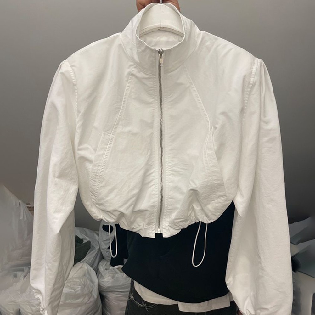 All Season Women's Casual Short Jacket with Long Sleeves and Drawstring - Picture 7 of 9