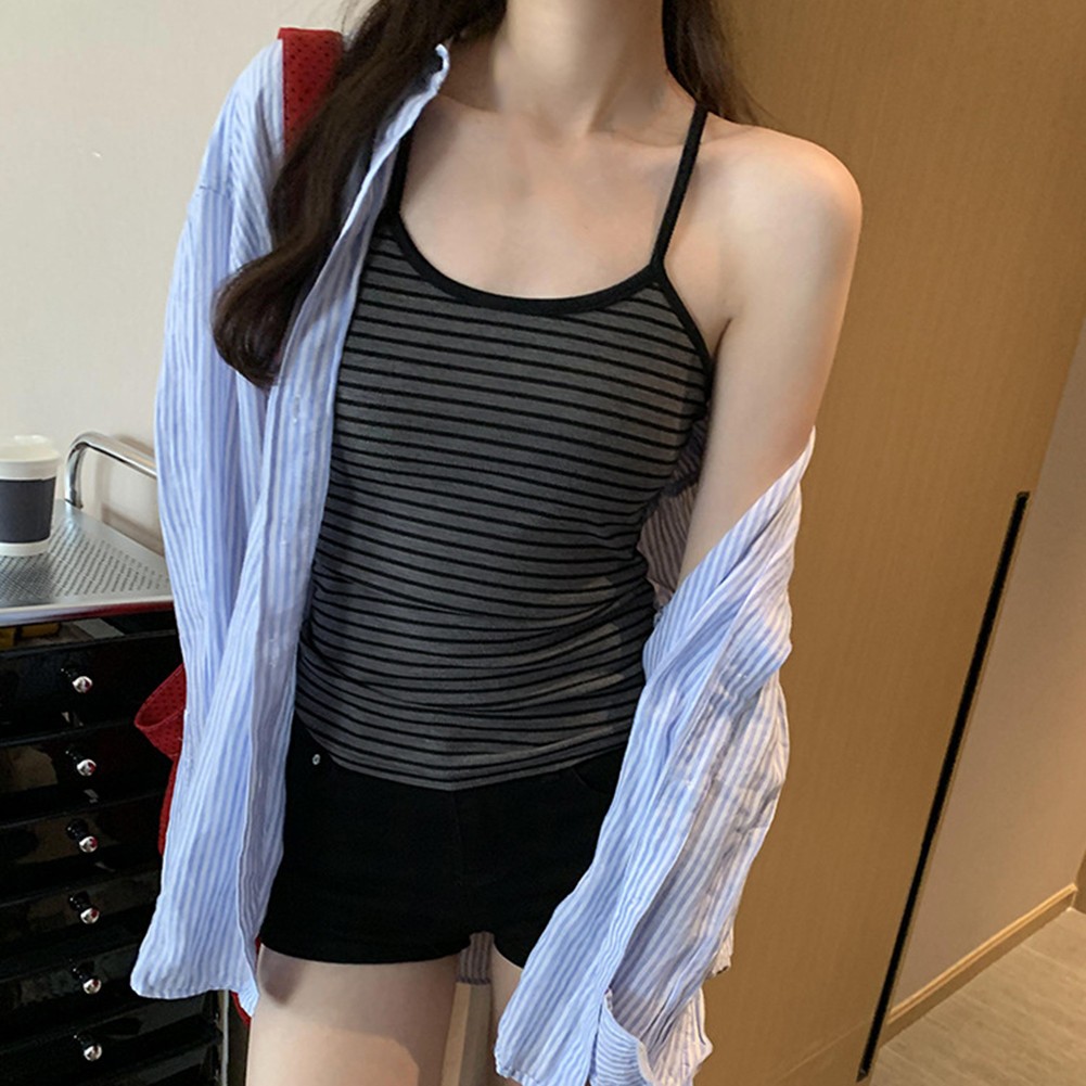 Sleek Design of Women's Backless Suspender Tops in Vibrant Stripe Colors - Picture 11 of 12