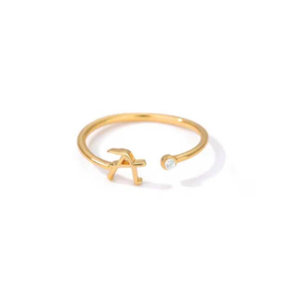 Stylish Zircon Inlaid Copper Ring with Unique 26 Letter Design for Women - Picture 13 of 38
