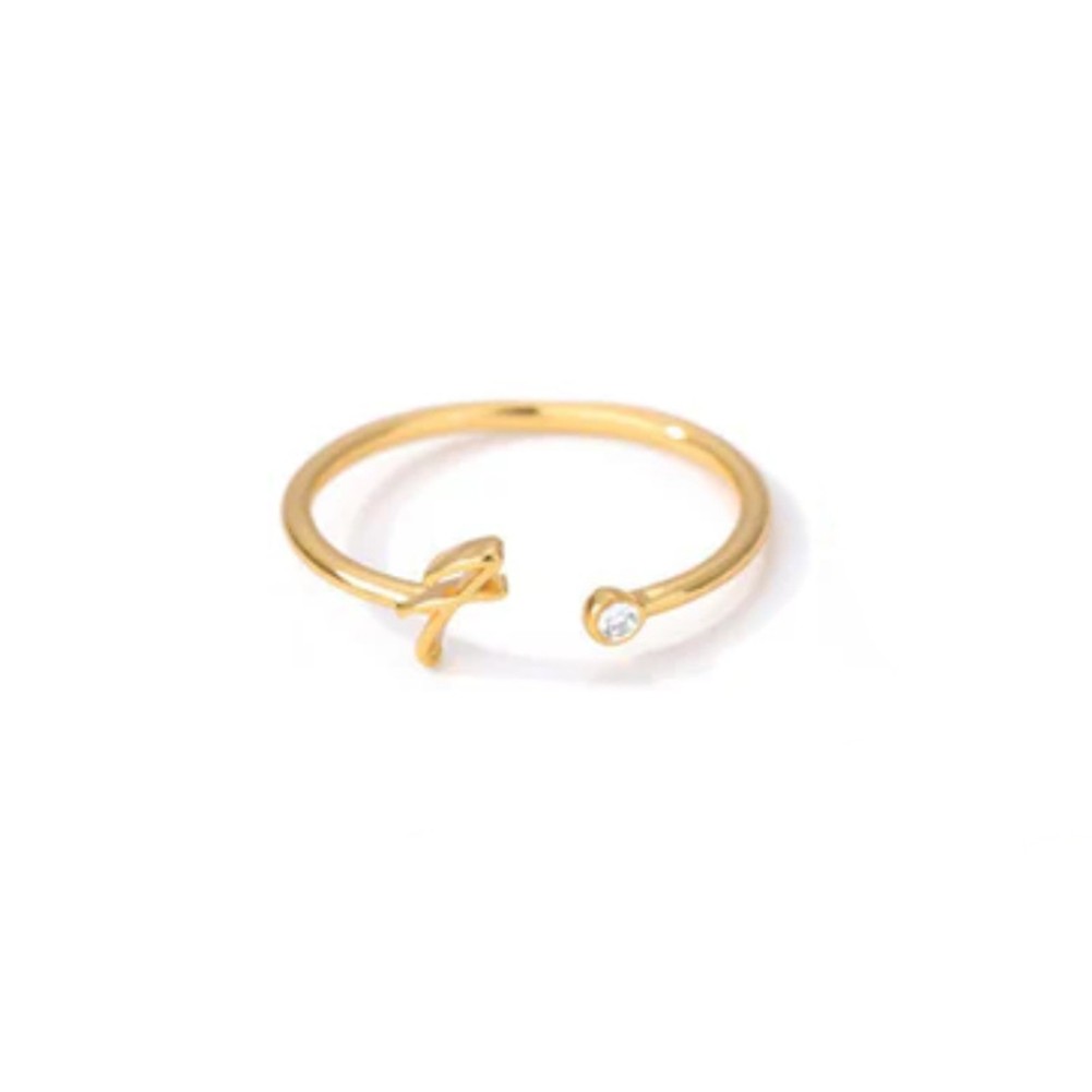 Stylish Zircon Inlaid Copper Ring with Unique 26 Letter Design for Women - Picture 18 of 38