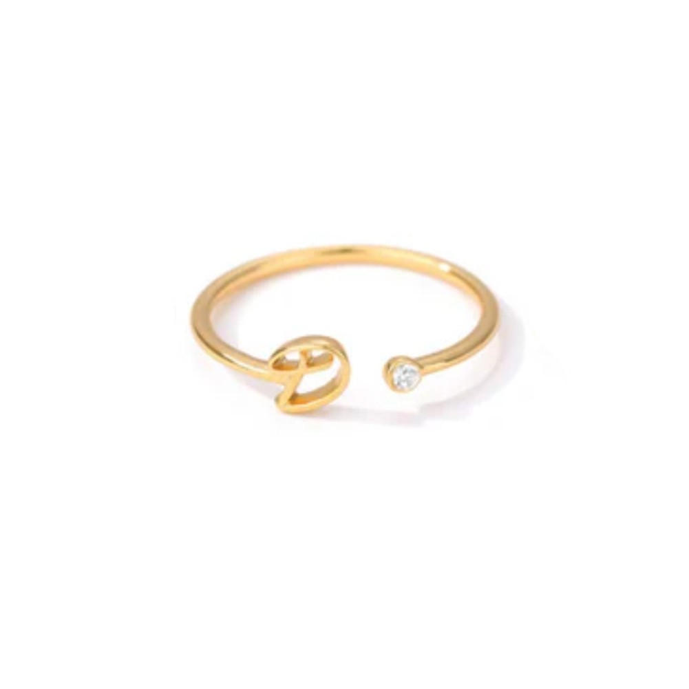 Stylish Zircon Inlaid Copper Ring with Unique 26 Letter Design for Women - Picture 16 of 38
