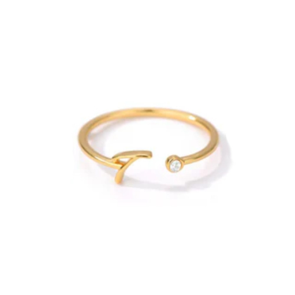 Stylish Zircon Inlaid Copper Ring with Unique 26 Letter Design for Women - Picture 32 of 38