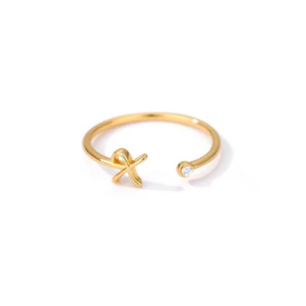 Stylish Zircon Inlaid Copper Ring with Unique 26 Letter Design for Women - Picture 36 of 38