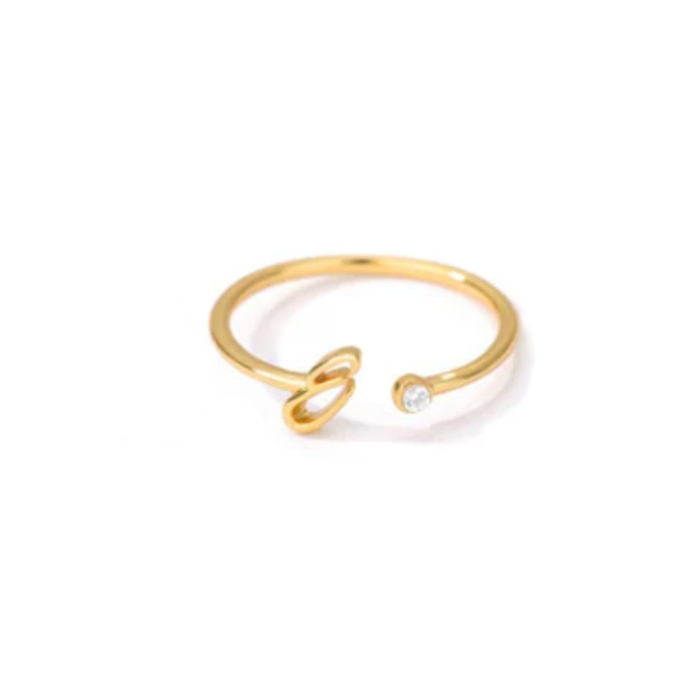 Stylish Zircon Inlaid Copper Ring with Unique 26 Letter Design for Women - Picture 17 of 38