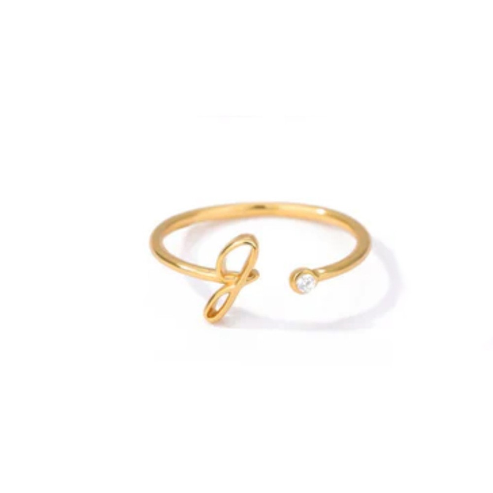 Stylish Zircon Inlaid Copper Ring with Unique 26 Letter Design for Women - Picture 19 of 38