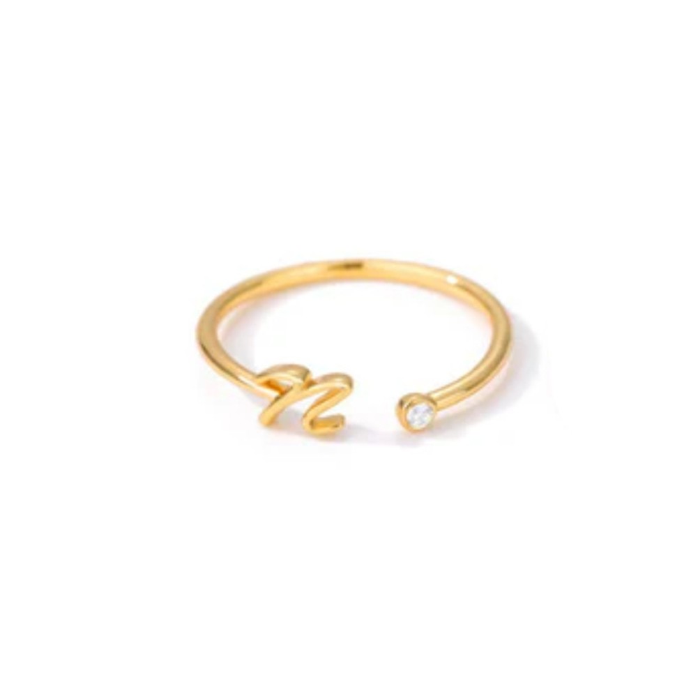 Stylish Zircon Inlaid Copper Ring with Unique 26 Letter Design for Women - Picture 26 of 38
