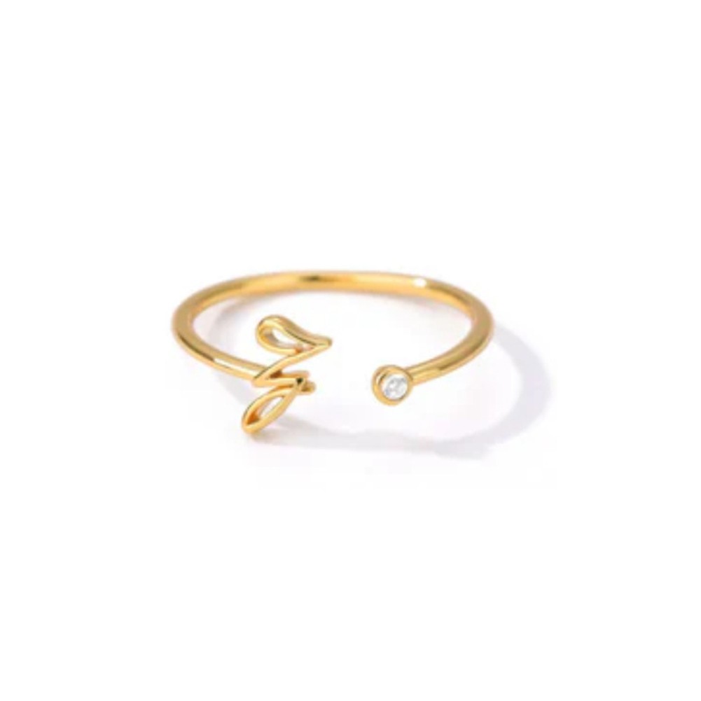 Stylish Zircon Inlaid Copper Ring with Unique 26 Letter Design for Women - Picture 38 of 38