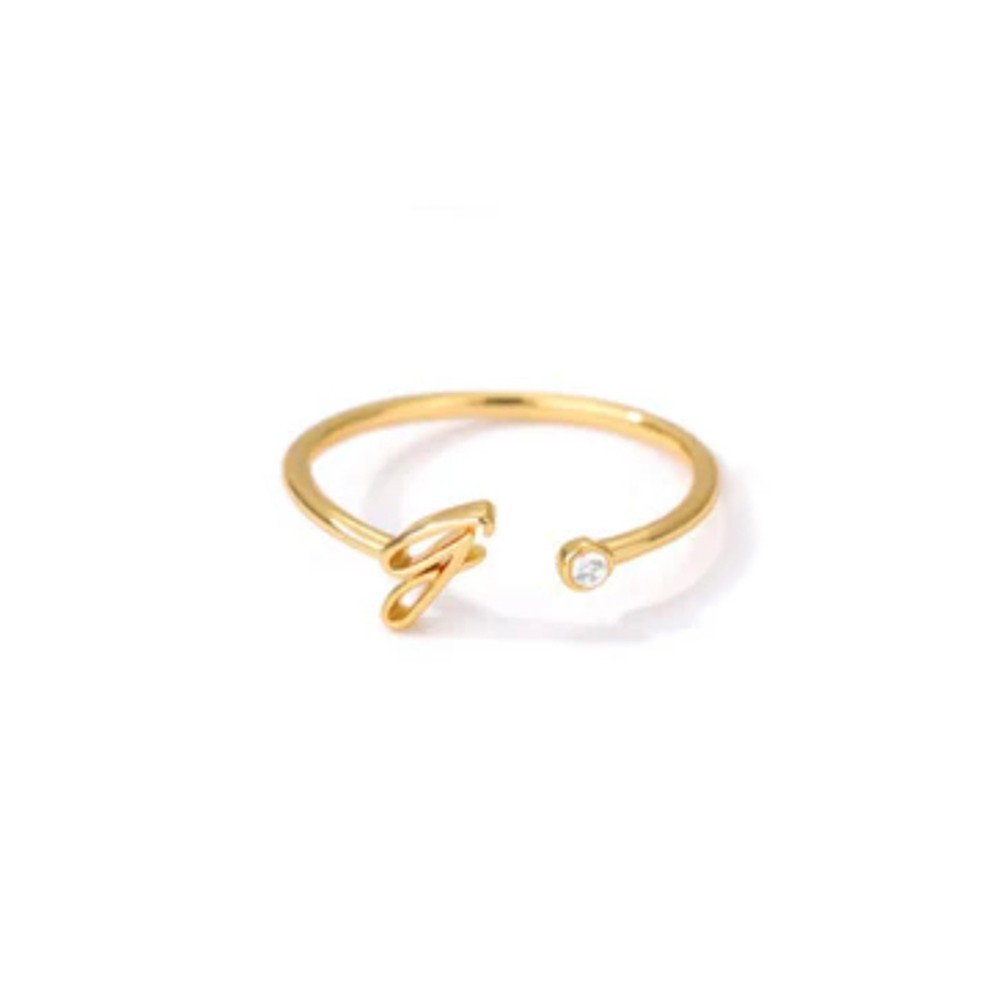 Stylish Zircon Inlaid Copper Ring with Unique 26 Letter Design for Women - Picture 22 of 38