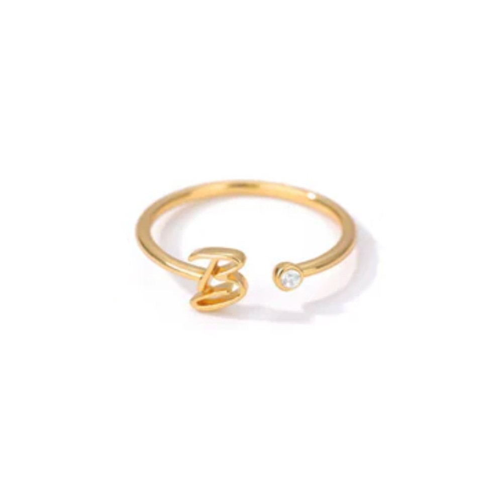 Stylish Zircon Inlaid Copper Ring with Unique 26 Letter Design for Women - Picture 14 of 38
