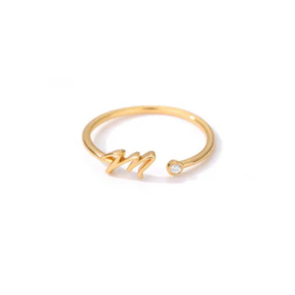 Stylish Zircon Inlaid Copper Ring with Unique 26 Letter Design for Women - Picture 25 of 38
