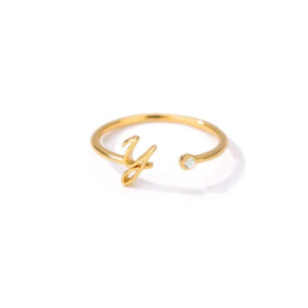 Stylish Zircon Inlaid Copper Ring with Unique 26 Letter Design for Women - Picture 37 of 38