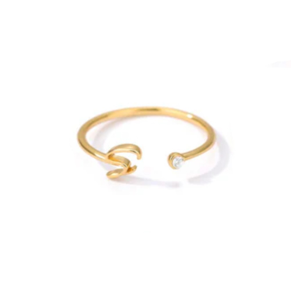 Stylish Zircon Inlaid Copper Ring with Unique 26 Letter Design for Women - Picture 31 of 38