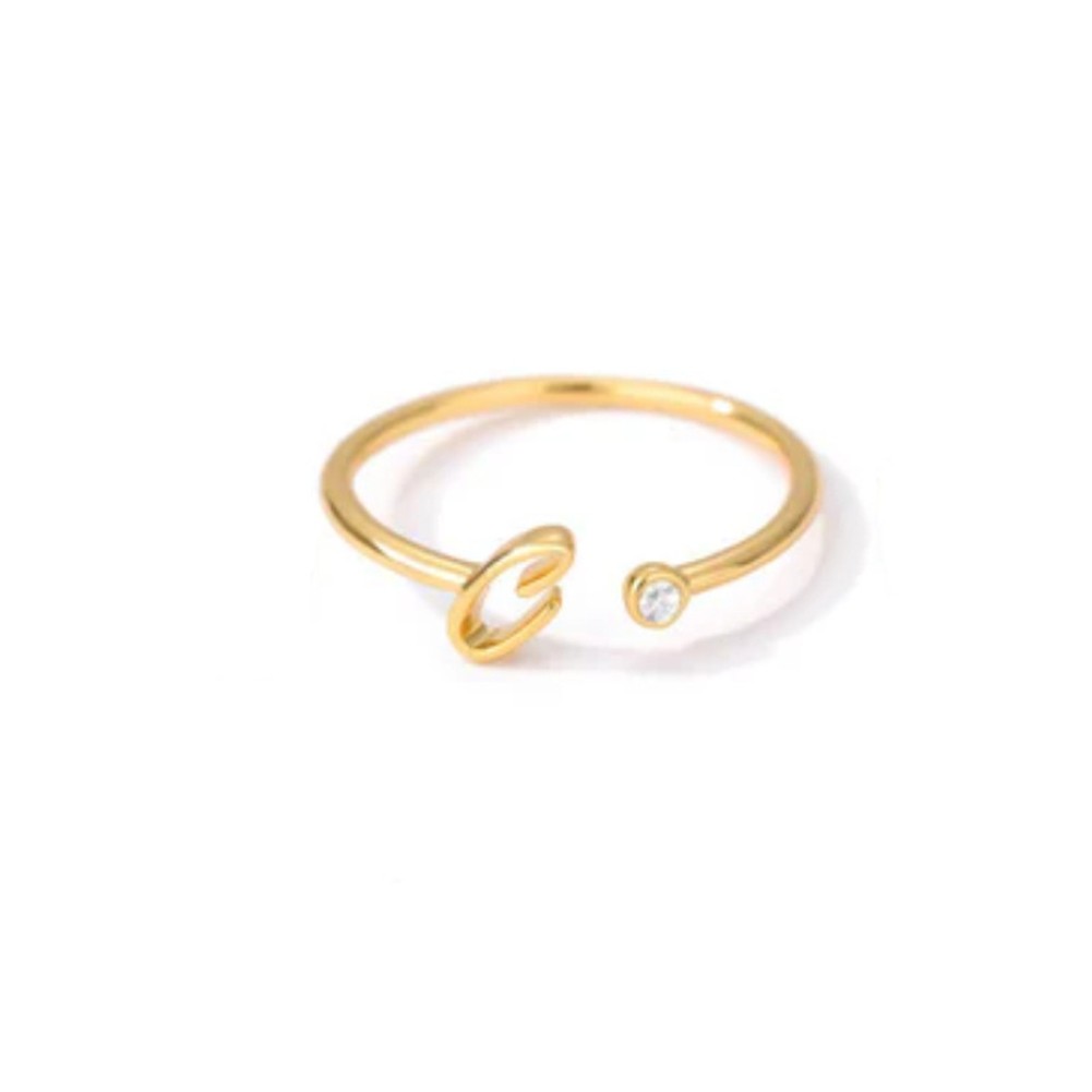 Stylish Zircon Inlaid Copper Ring with Unique 26 Letter Design for Women - Picture 15 of 38