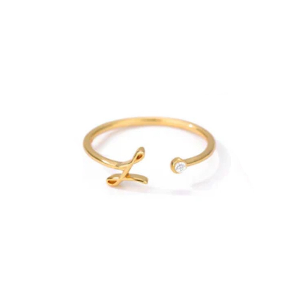 Stylish Zircon Inlaid Copper Ring with Unique 26 Letter Design for Women - Picture 24 of 38