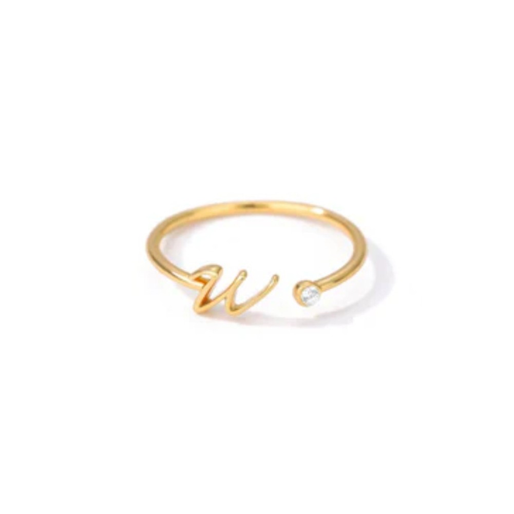 Stylish Zircon Inlaid Copper Ring with Unique 26 Letter Design for Women - Picture 35 of 38