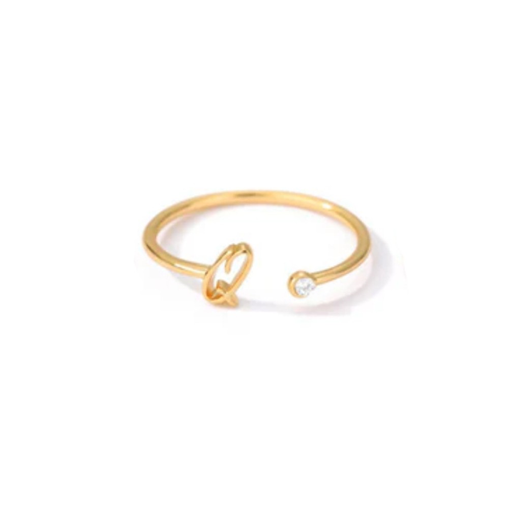Stylish Zircon Inlaid Copper Ring with Unique 26 Letter Design for Women - Picture 29 of 38