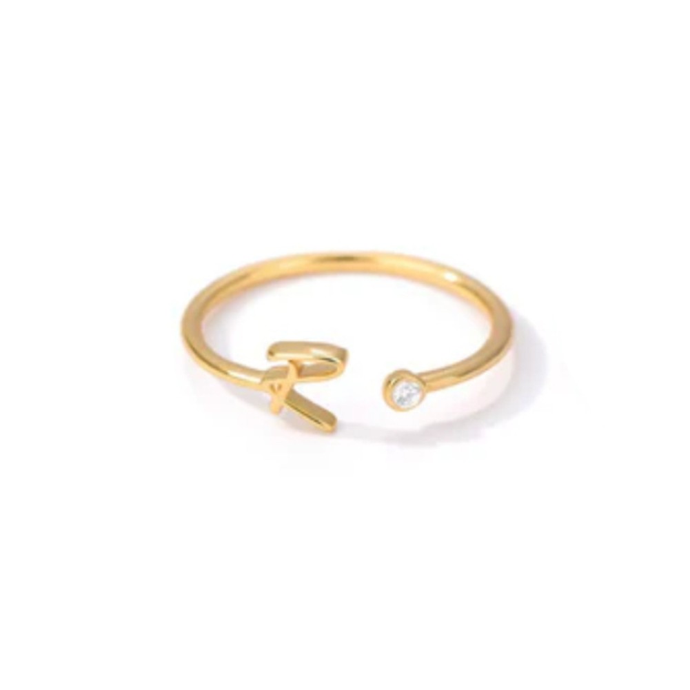 Stylish Zircon Inlaid Copper Ring with Unique 26 Letter Design for Women - Picture 30 of 38