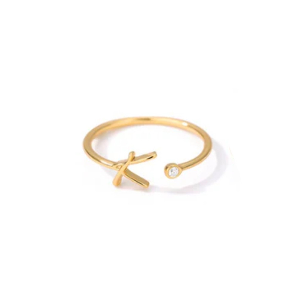 Stylish Zircon Inlaid Copper Ring with Unique 26 Letter Design for Women - Picture 23 of 38