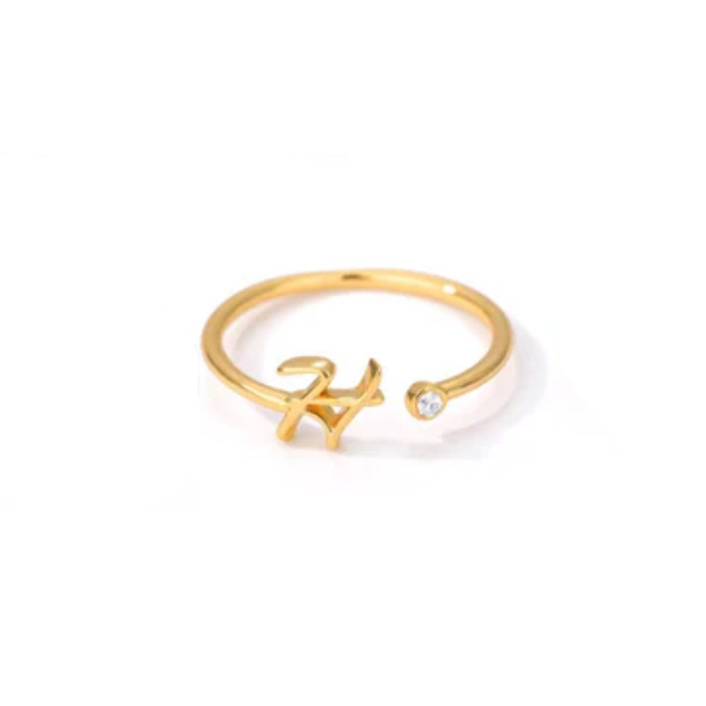 Stylish Zircon Inlaid Copper Ring with Unique 26 Letter Design for Women - Picture 20 of 38